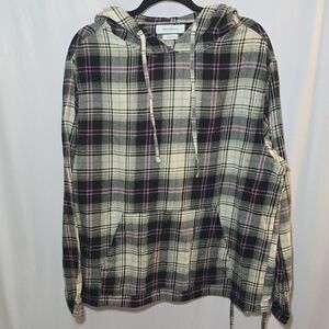 Urban Outfitters Plaid Flannel Hooded Long Sleeve Top Grunge 90s , sz M